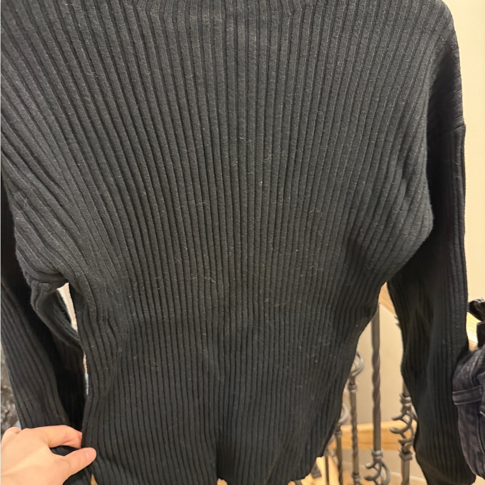 Black Ribbed Long Sleeve Top